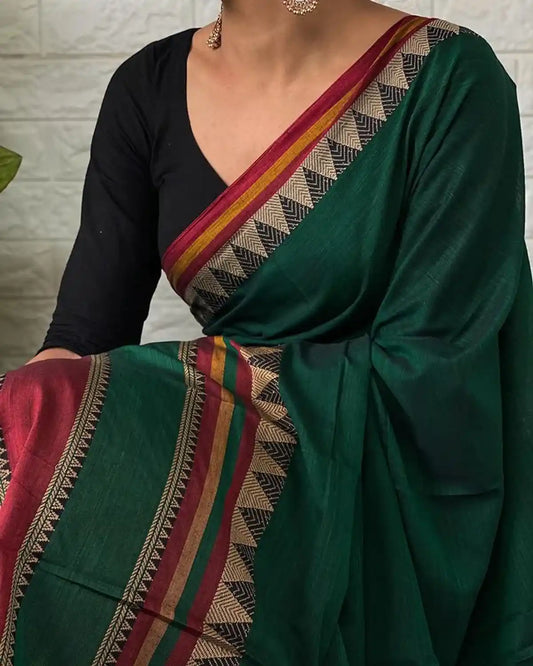 Bottle Green Naraynpet Pure Cotton Saree