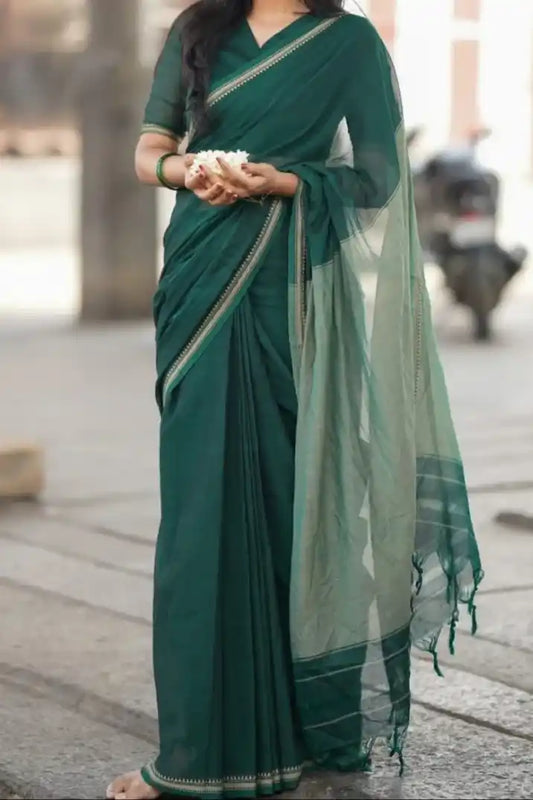 Botlle Green Narayanpet Pure Cotton saree