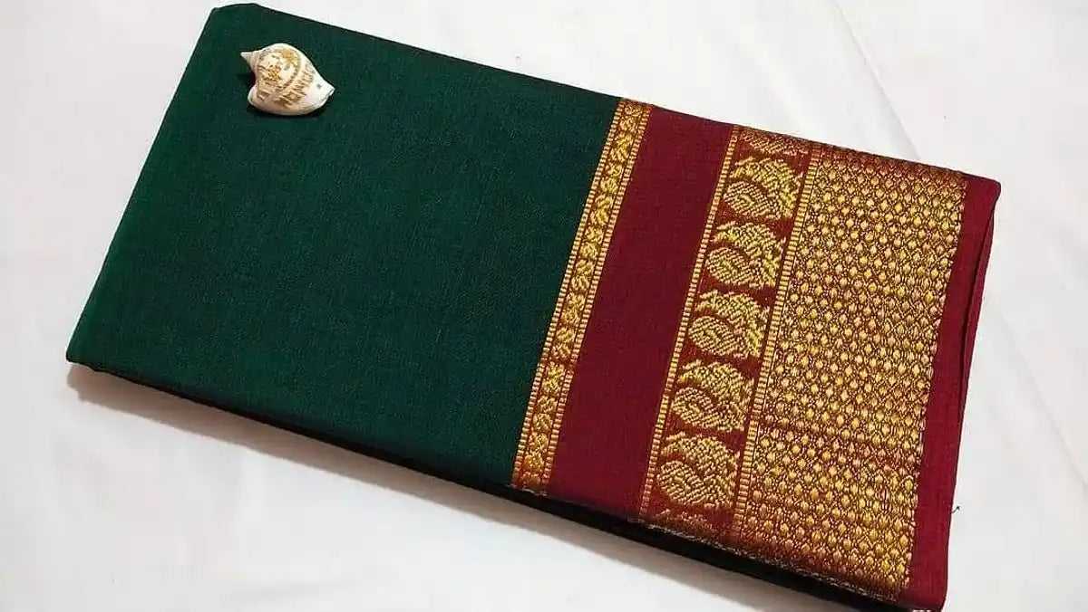 Bottle Green Naraynpet Pure Cotton Saree