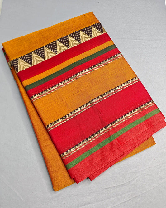Deep Gold Pure Cotton Premium & Elegant Saree With Running Blouse For Women