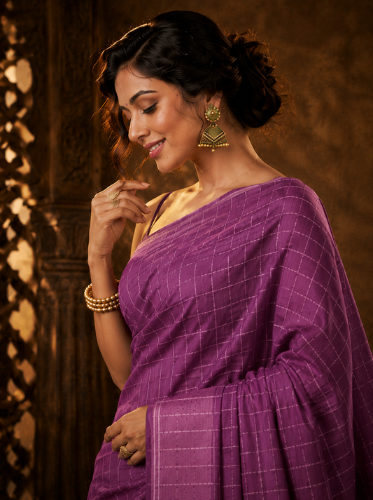 Mauve Grid Banarasi Silk Handwoven Saree