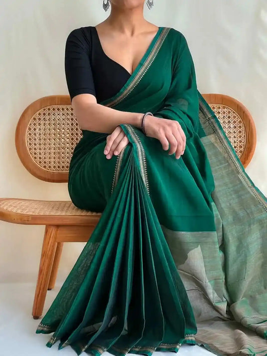 Bottle Green Naraynpet Pure Cotton Saree