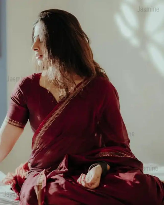 Maroon Pure Cotton Premium & Elegant Saree With Running Blouse For Women