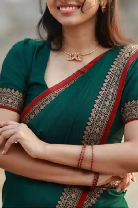 Bottle Green Narayanpet Pure Cotton Saree