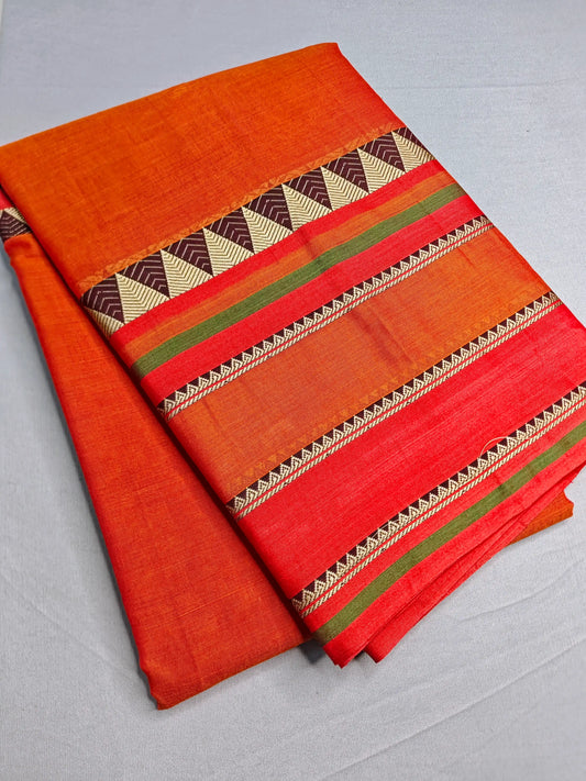 Orange Pure Cotton Premium & Elegant Saree With Running Blouse For Women