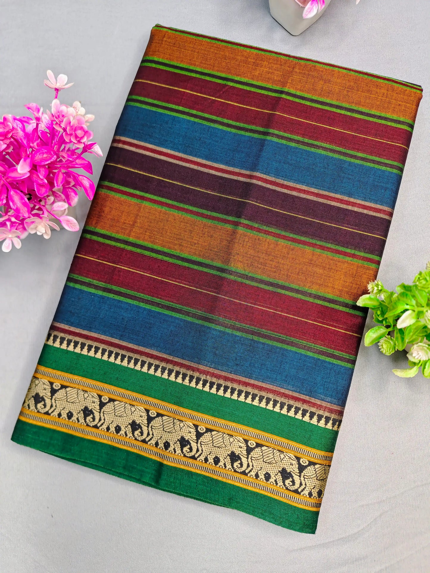 Multicolor Pure Cotton Premium & Elegant Saree With Running Blouse For Women