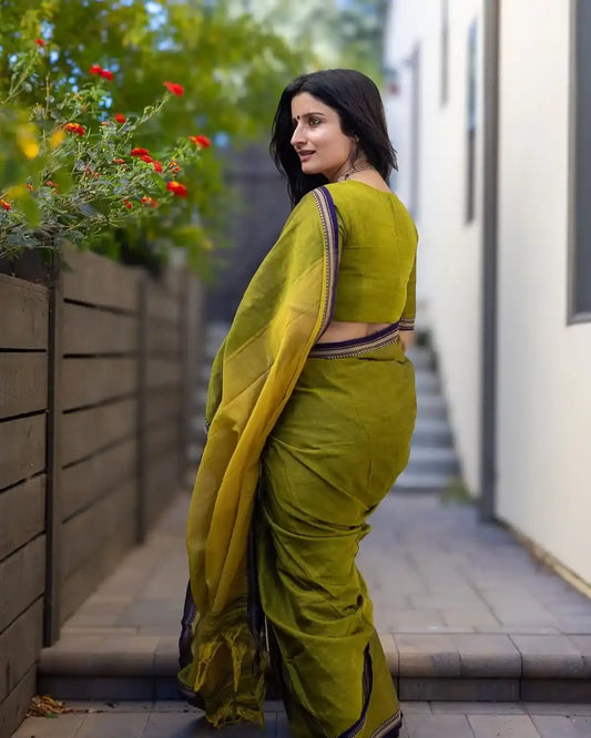 Mehandi Thin Border Narayanpet Cotton Saree