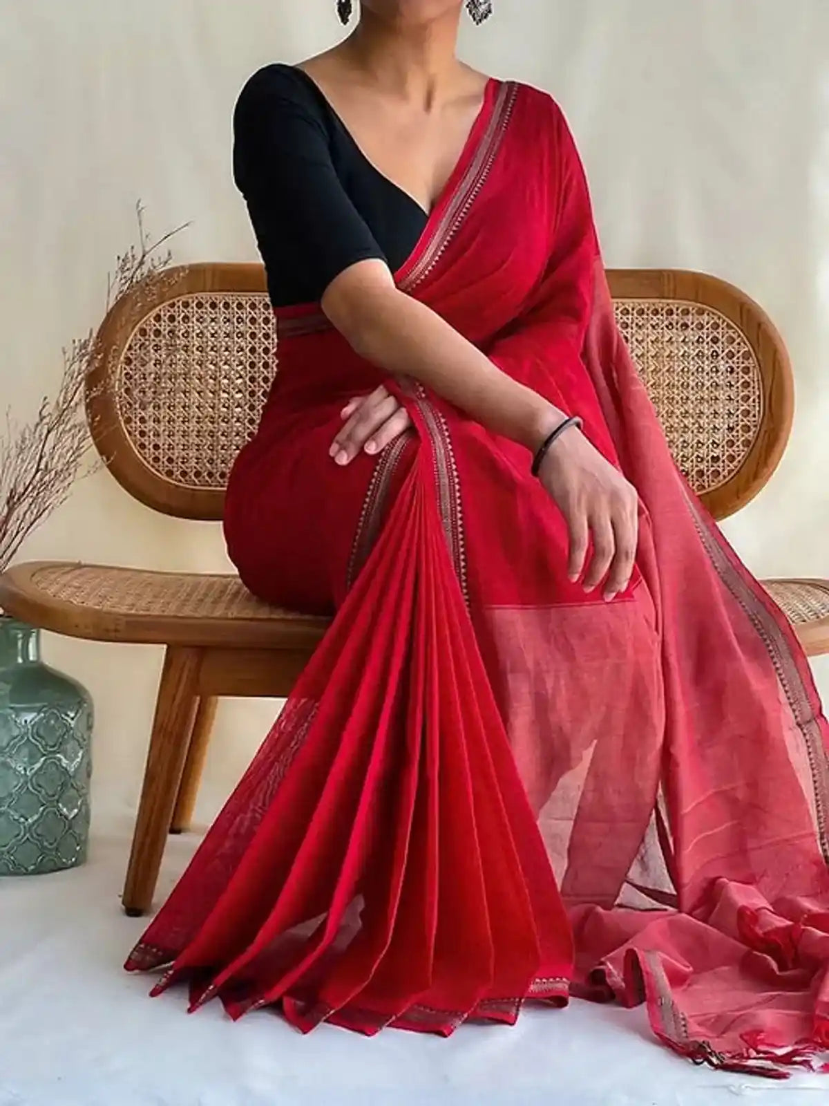 Red Naraynpet Pure Cotton Saree