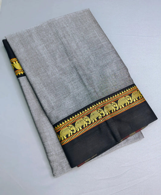 Grey Pure Cotton Premium & Elegant Saree With Running Blouse For Women