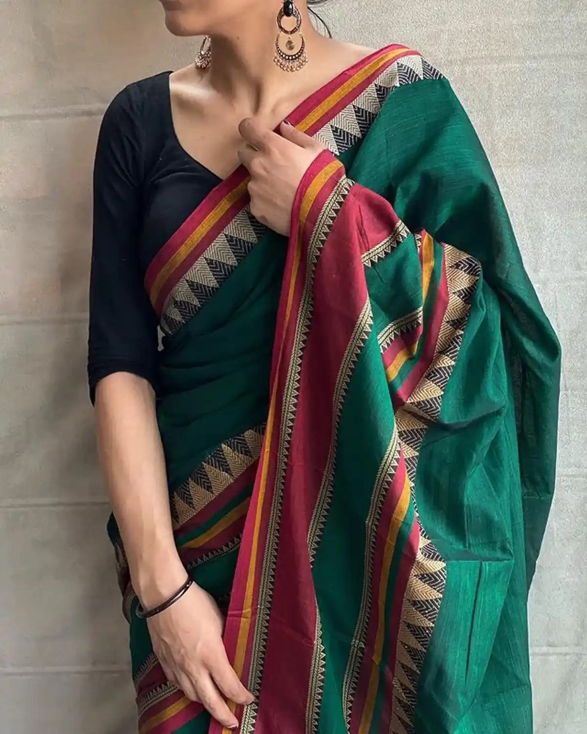 Bottle Green Naraynpet Pure Cotton Saree