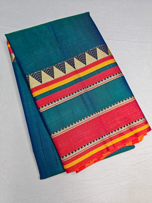 Rama Blue Pure Cotton Premium & Elegant Saree With Running Blouse For Women