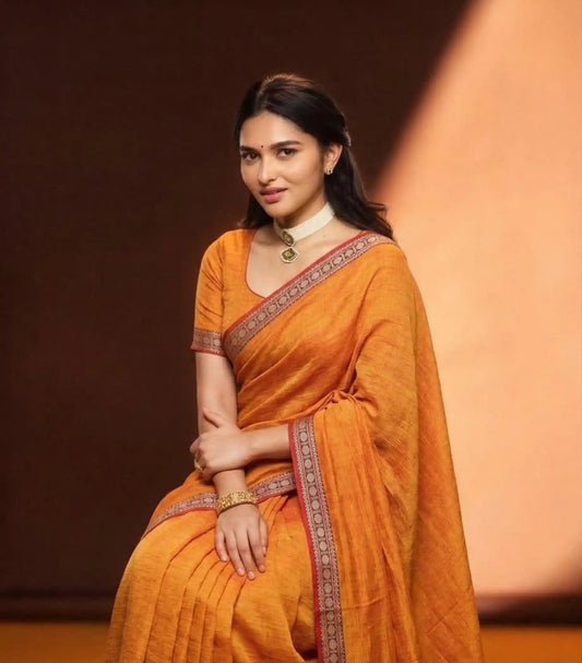 Shraddha Orange Narayan Pet Pure Cotton Saree