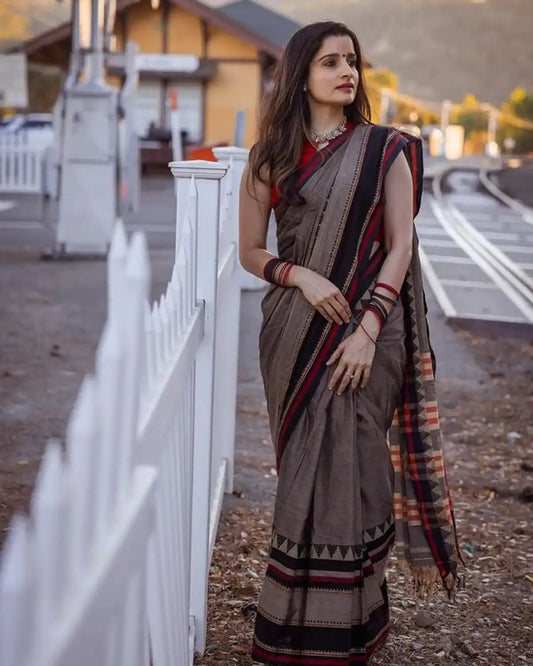 Beige Naraynpet Pure Cotton Saree