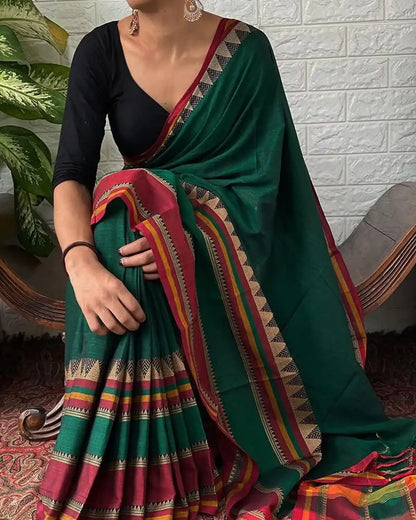 Bottle Green  Naraynpet Pure Cotton Saree