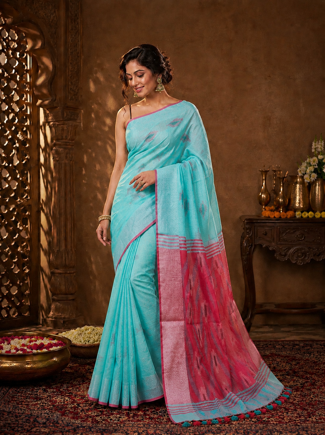 Azure Ikat Banarasi Silk Handwoven Saree