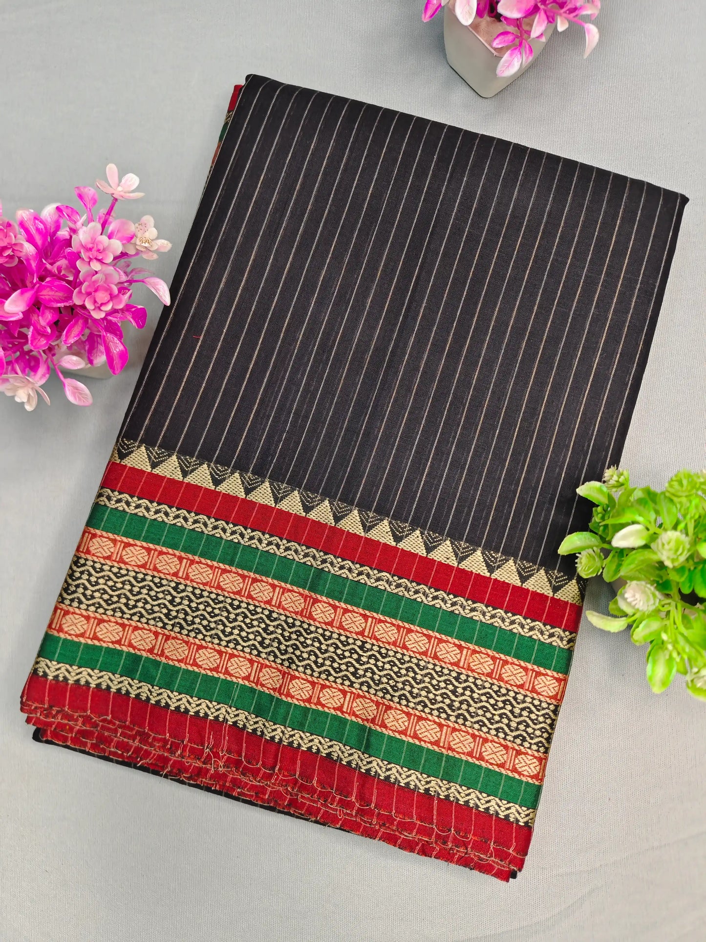 Black Pure Cotton Premium & Elegant Saree With Running Blouse For Women