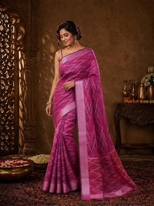 Blush Geometric Banarasi Silk Handwoven Saree