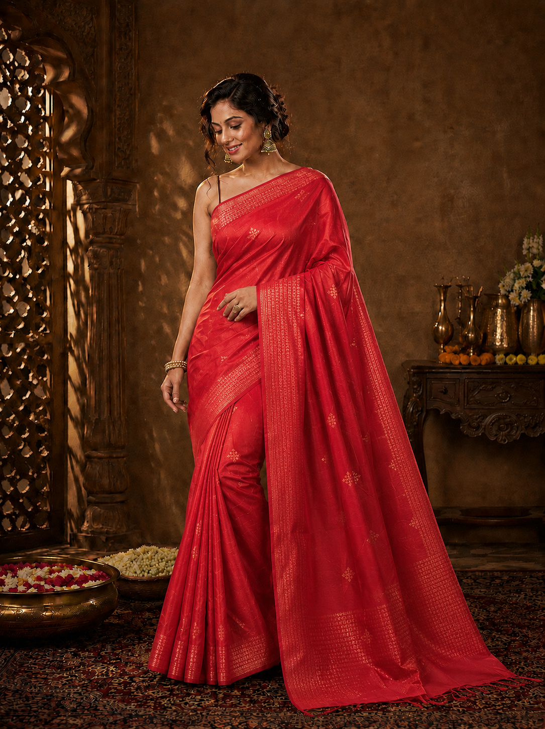 Crimson bloom Banarasi Silk Handwoven Saree