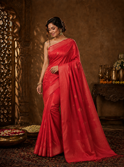 Crimson bloom Banarasi Silk Handwoven Saree