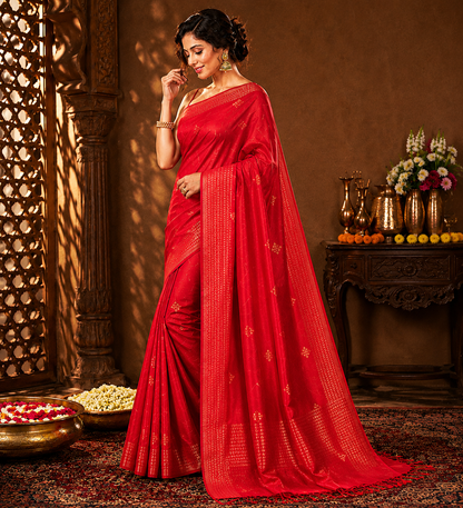 Crimson bloom Banarasi Silk Handwoven Saree