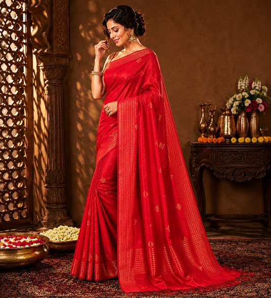 Crimson bloom Banarasi Silk Handwoven Saree