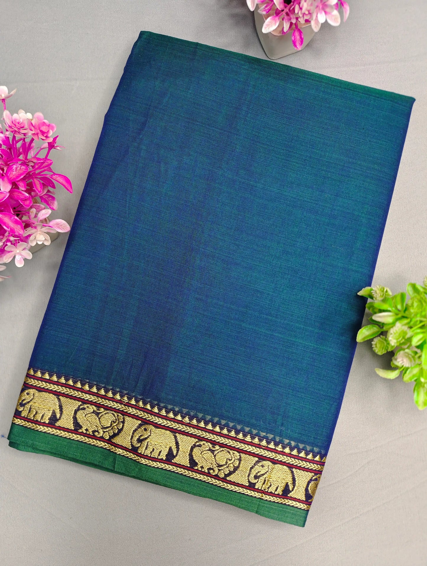 Rama Green Pure Cotton Premium & Elegant Saree With Running Blouse For Women