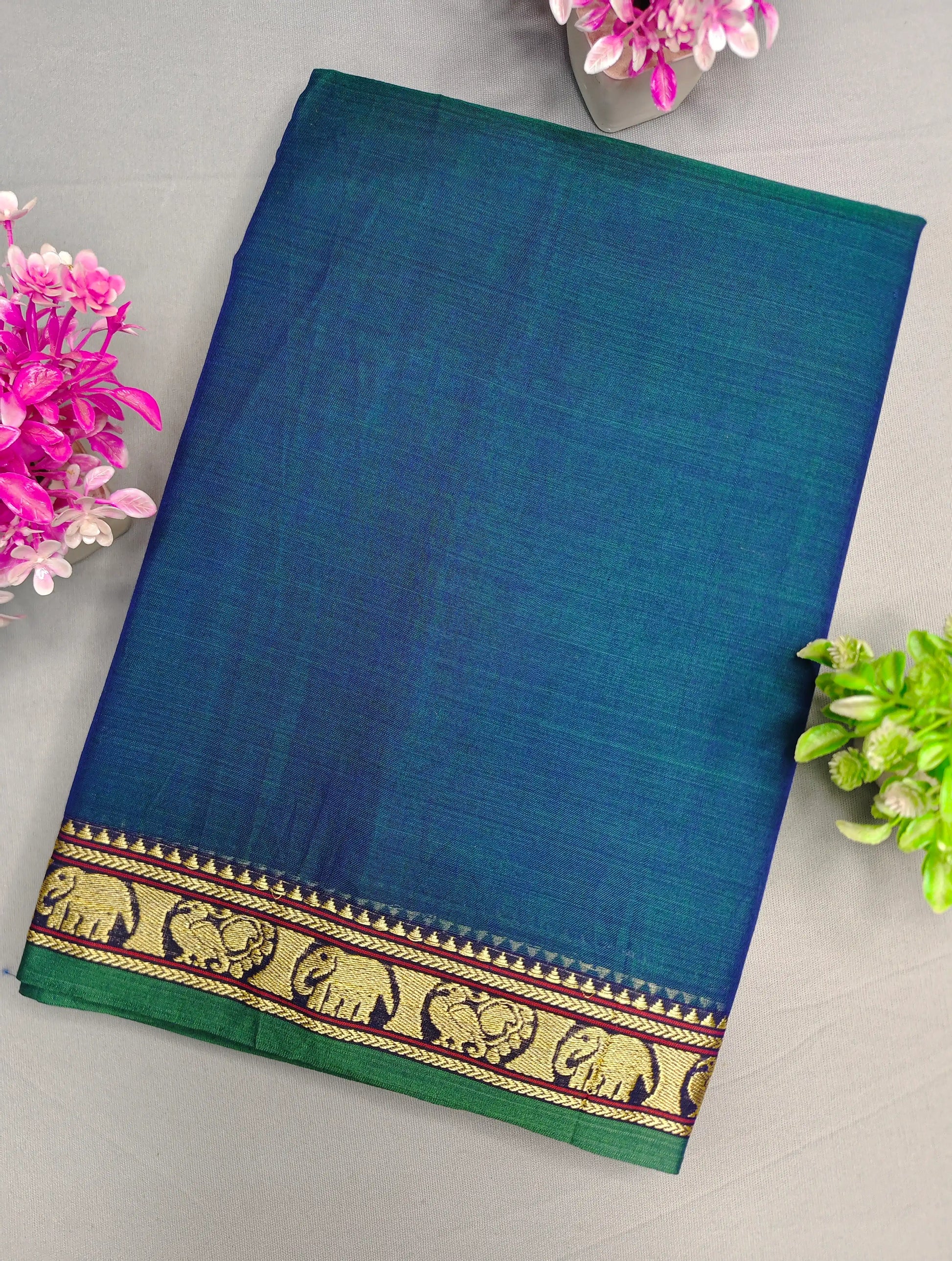 Rama Green Pure Cotton Premium & Elegant Saree With Running Blouse For Women