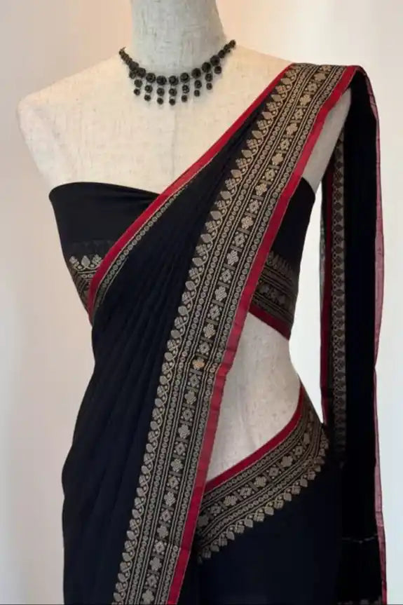 Black Narayanpet Pure Cotton Saree