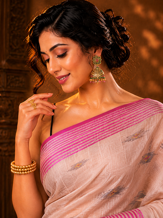 Flint & Fuchsia Ikat Banarasi Silk Handwoven Saree