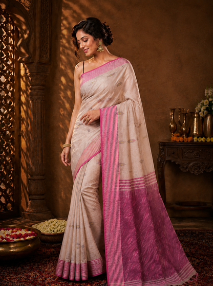 Flint & Fuchsia Ikat Banarasi Silk Handwoven Saree