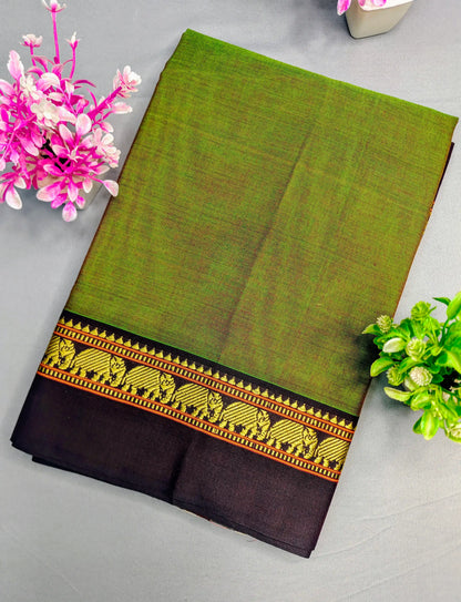 Seaweed Green Pure Cotton Premium & Elegant Saree With Running Blouse For Women