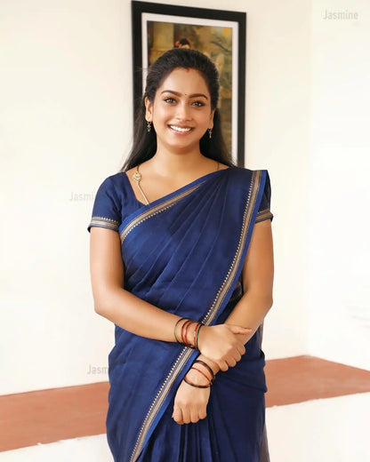 Royal Blue Pure Cotton Premium & Elegant Saree With Running Blouse For Women