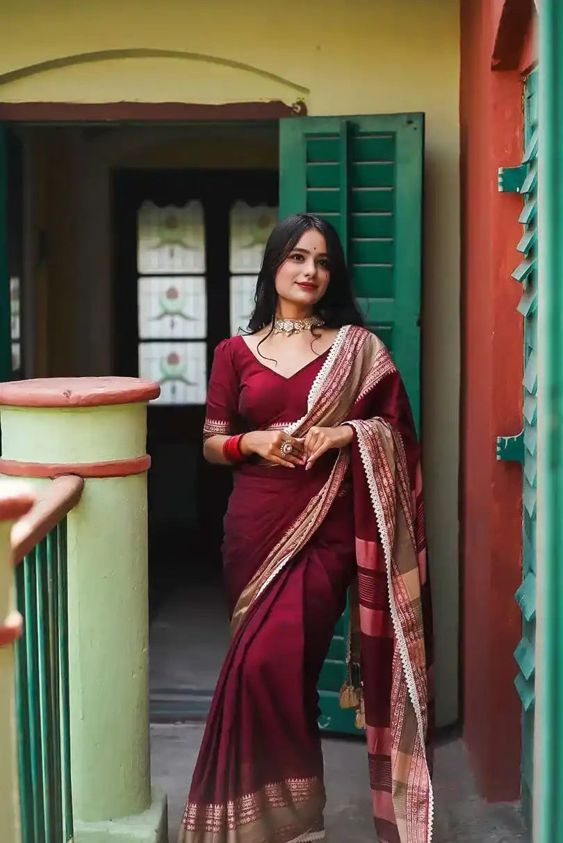 Maroon Narayanpet Pure Cotton saree (Mayuri)