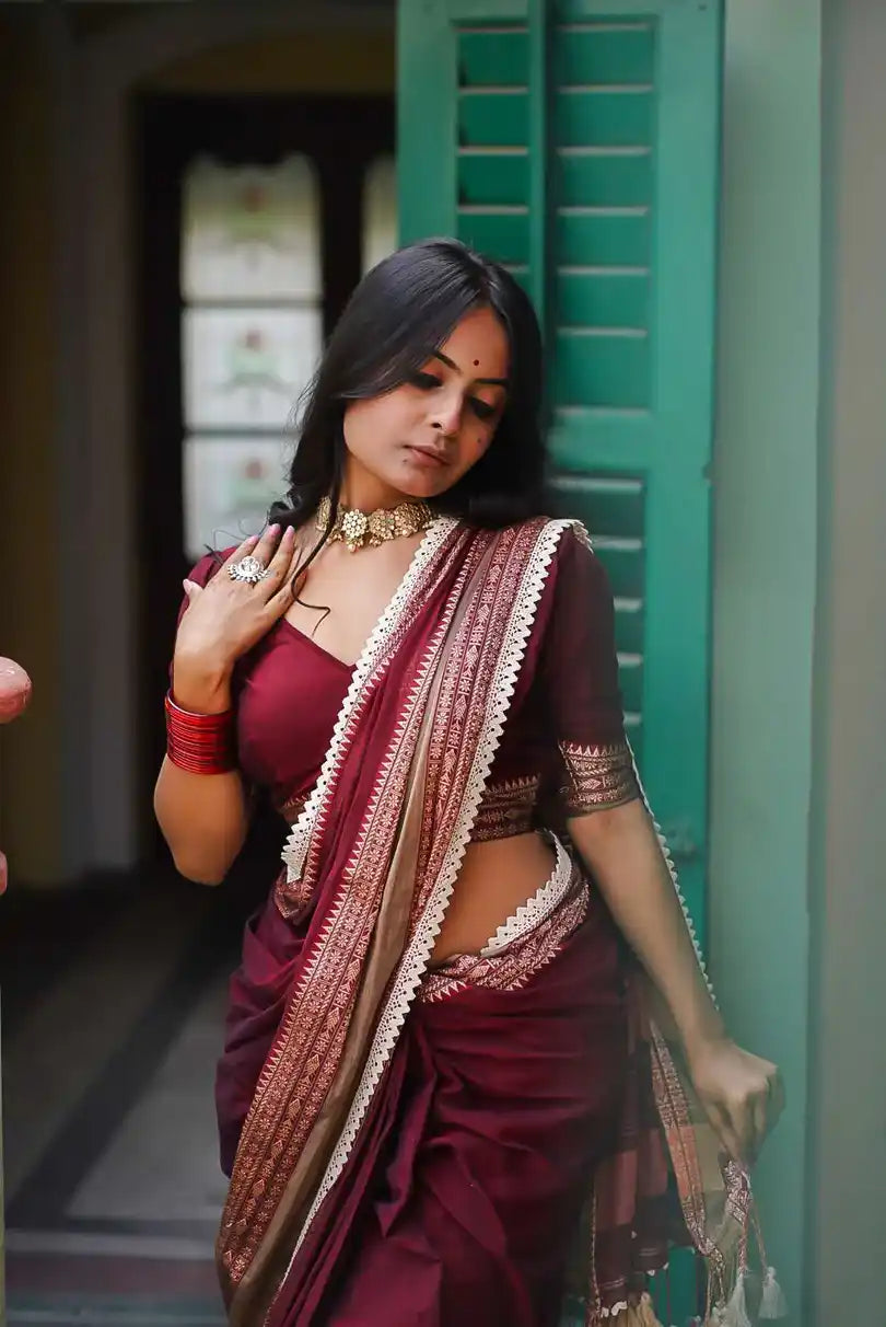 Maroon Narayanpet Pure Cotton saree (Mayuri)