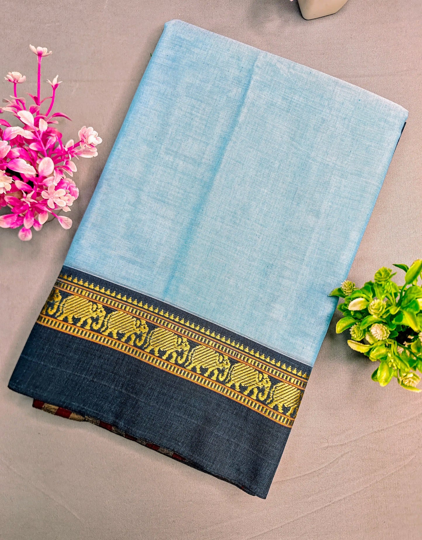 Sky Blue Pure Cotton Premium & Elegant Saree With Running Blouse For Women