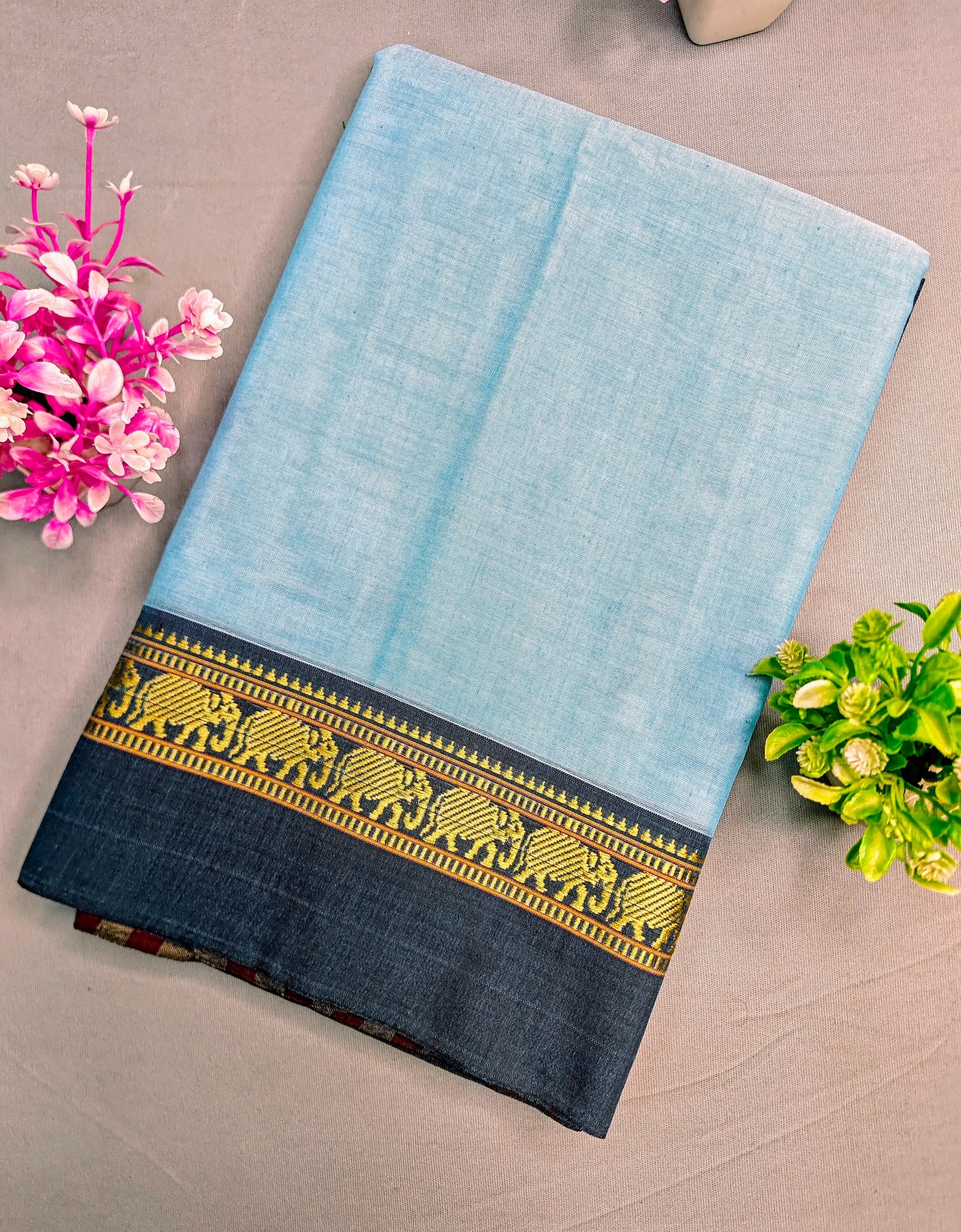 Sky Blue Pure Cotton Premium & Elegant Saree With Running Blouse For Women