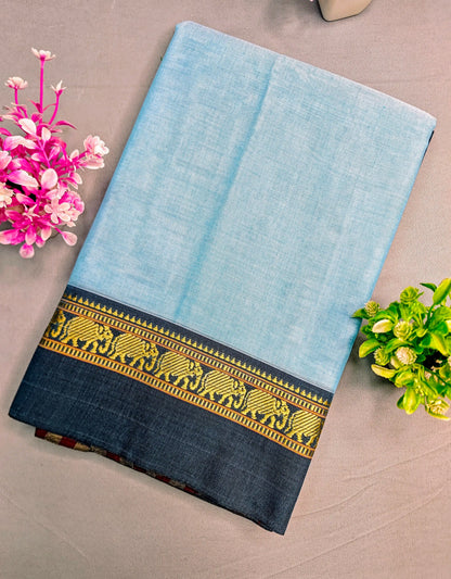 Sky Blue Pure Cotton Premium & Elegant Saree With Running Blouse For Women