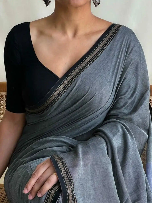 Grey Naraynpet Pure Cotton Saree