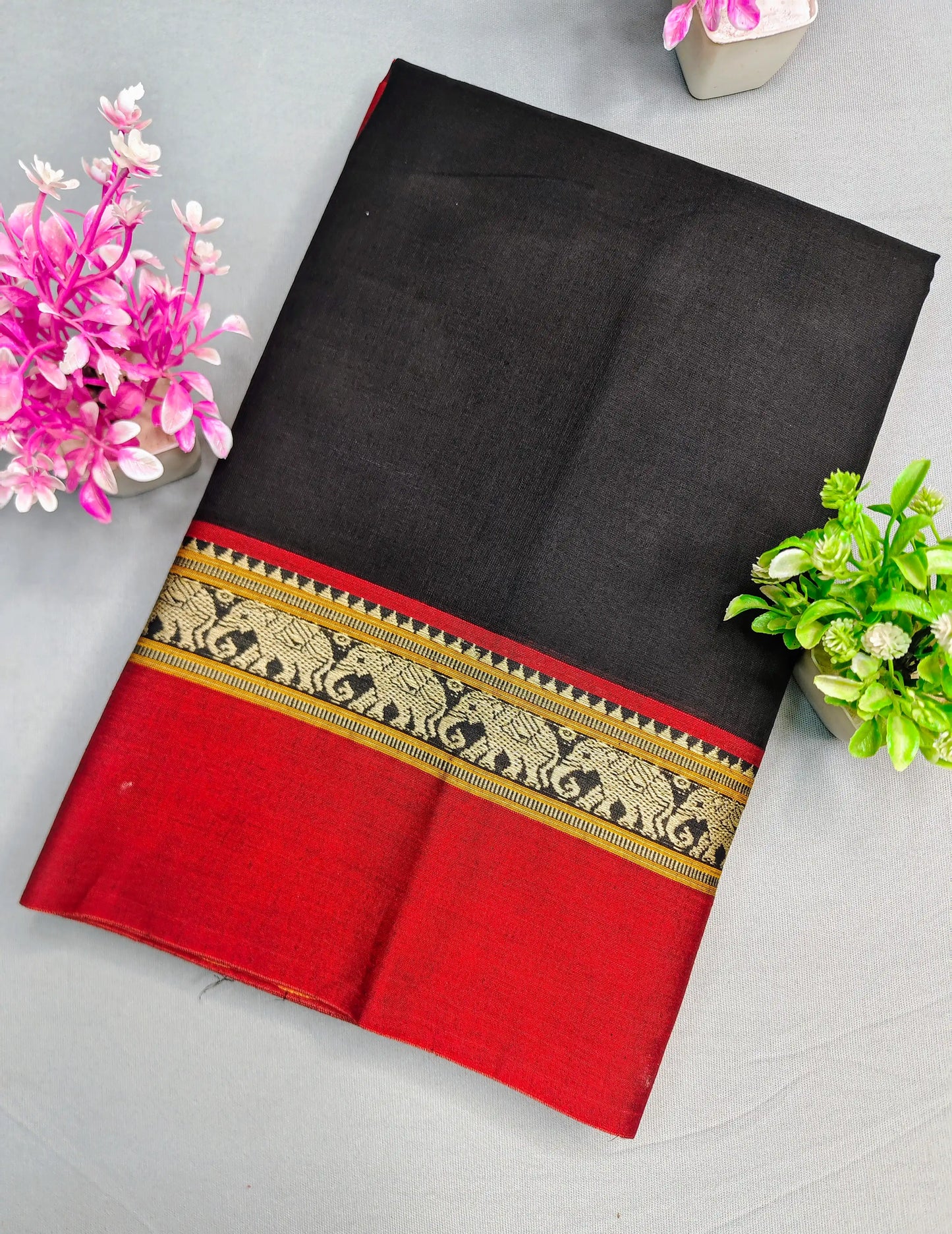 Black Pure Cotton Premium & Elegant Saree With Running Blouse For Women
