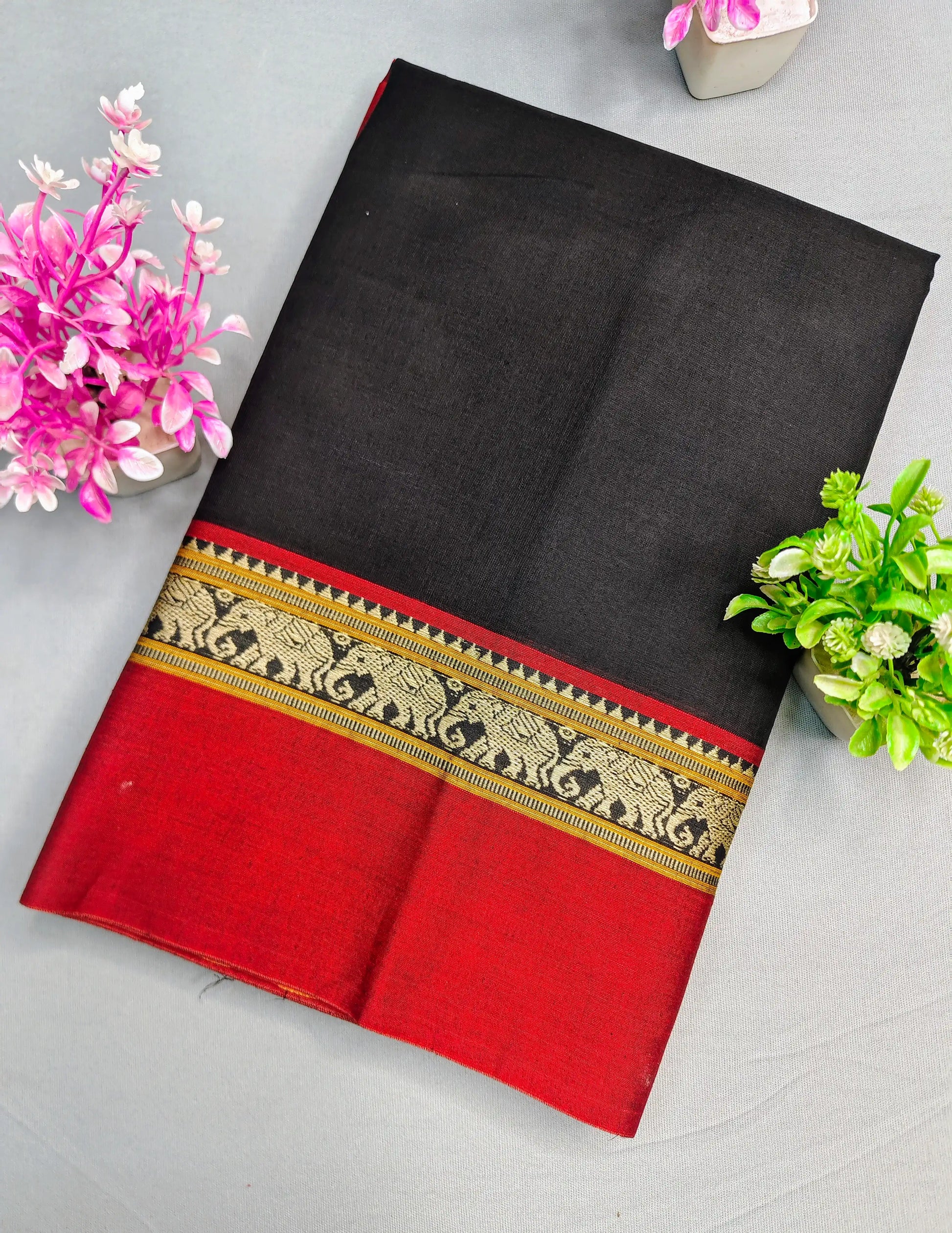 Black Pure Cotton Premium & Elegant Saree With Running Blouse For Women