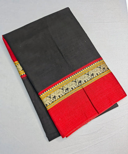 Black Pure Cotton Premium & Elegant Saree With Running Blouse For Women