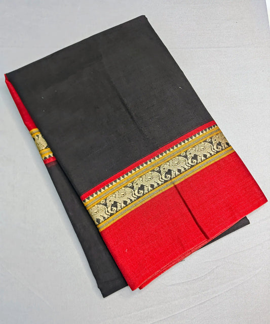Black Pure Cotton Premium & Elegant Saree With Running Blouse For Women