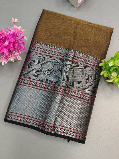 Beige Pure Cotton Premium & Elegant Saree With Running Blouse For Women