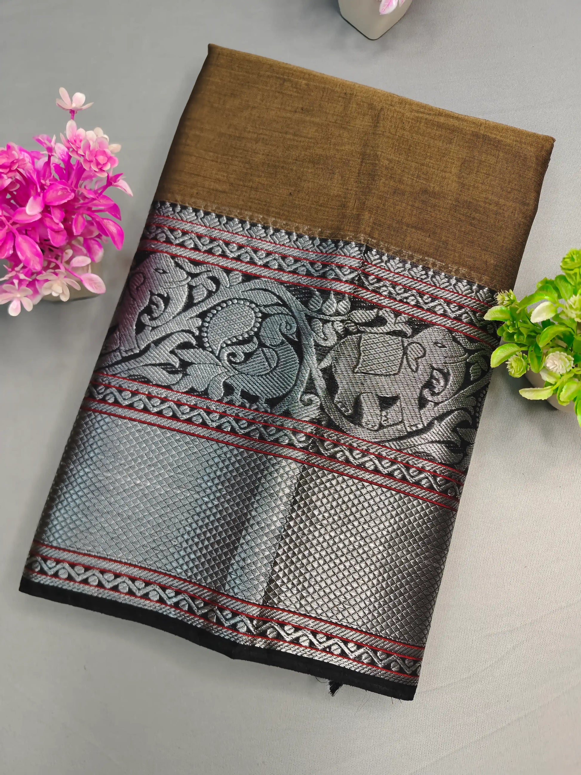 Beige Pure Cotton Premium & Elegant Saree With Running Blouse For Women