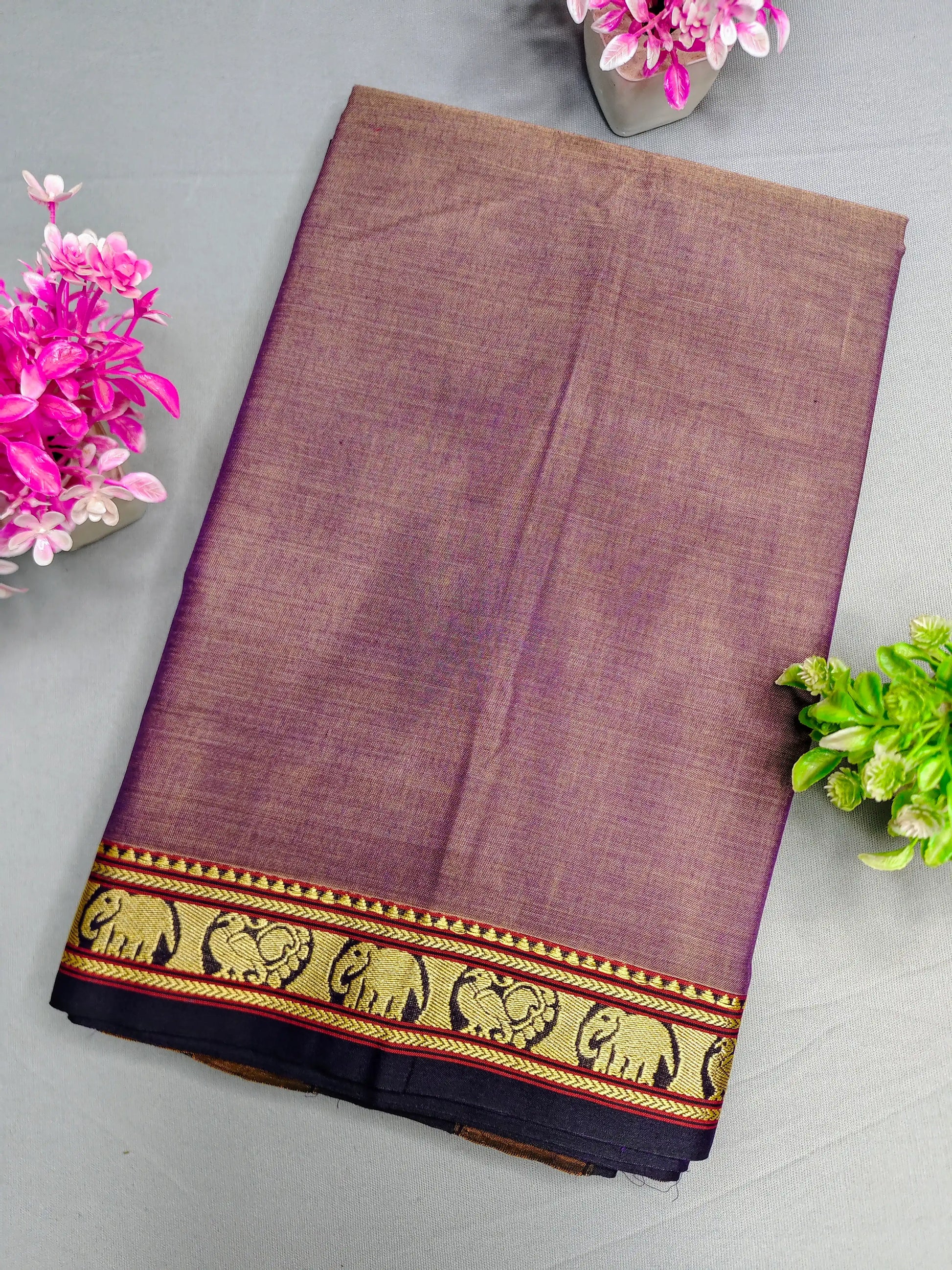 Bluish Grey Pure Cotton Premium & Elegant Saree With Running Blouse For Women