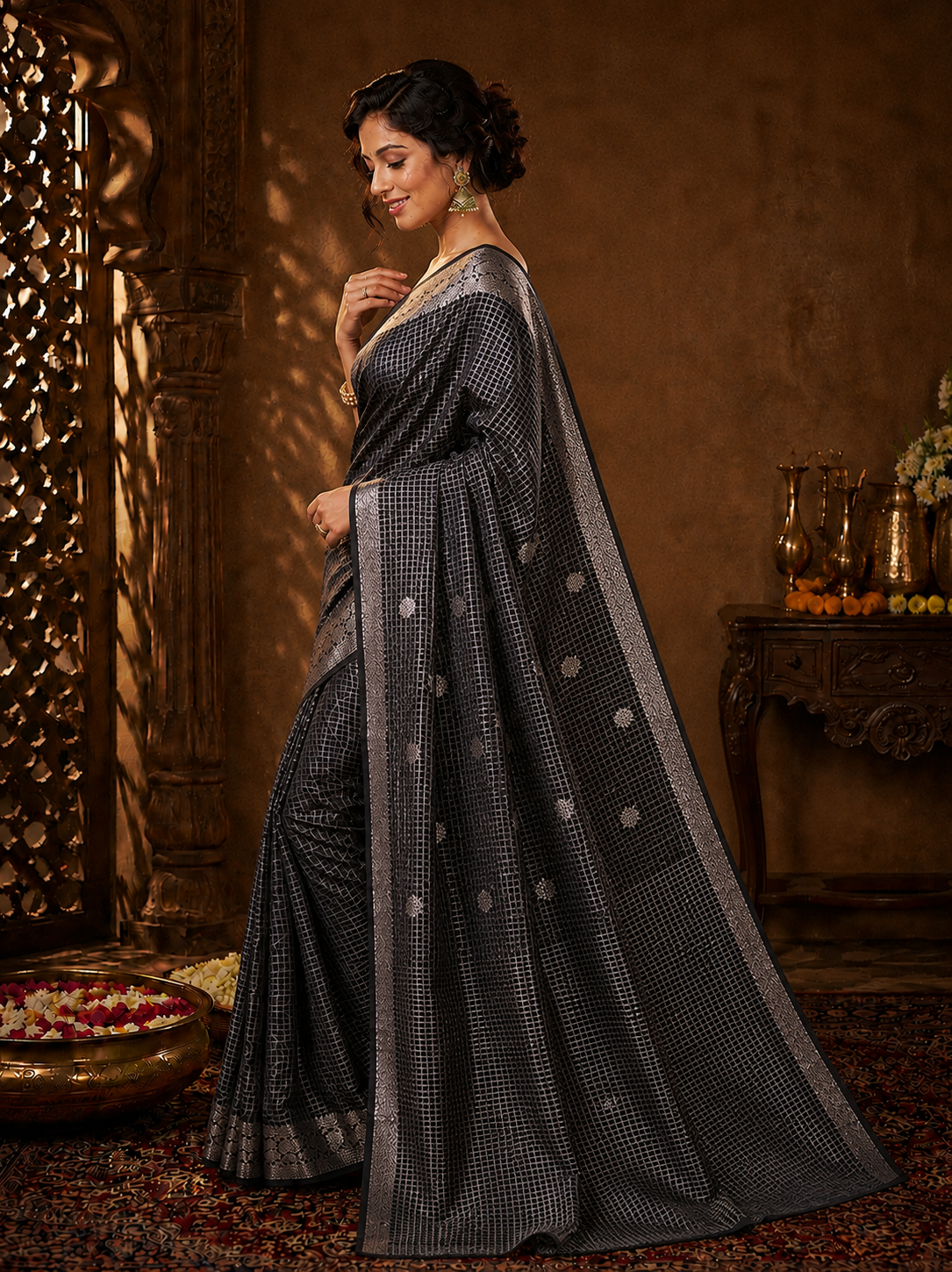 Kaala Grid Banarasi Silk Handwoven Saree