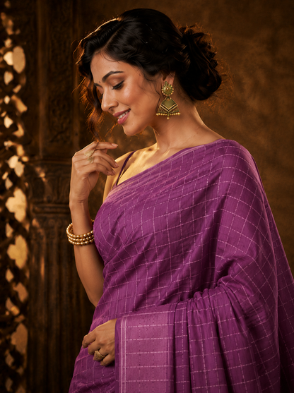 Mauve Grid Banarasi Silk Handwoven Saree