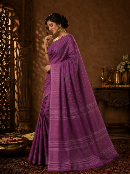 Mauve Grid Banarasi Silk Handwoven Saree