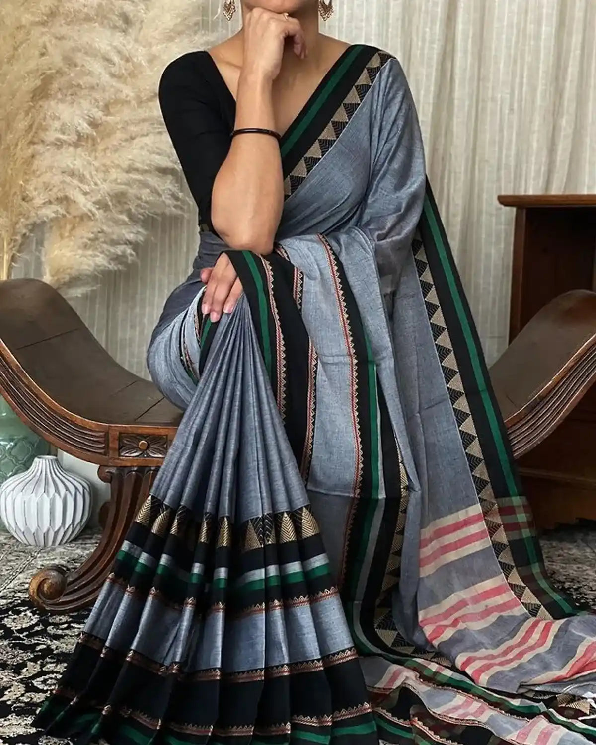 Grey Naraynpet Pure Cotton Saree