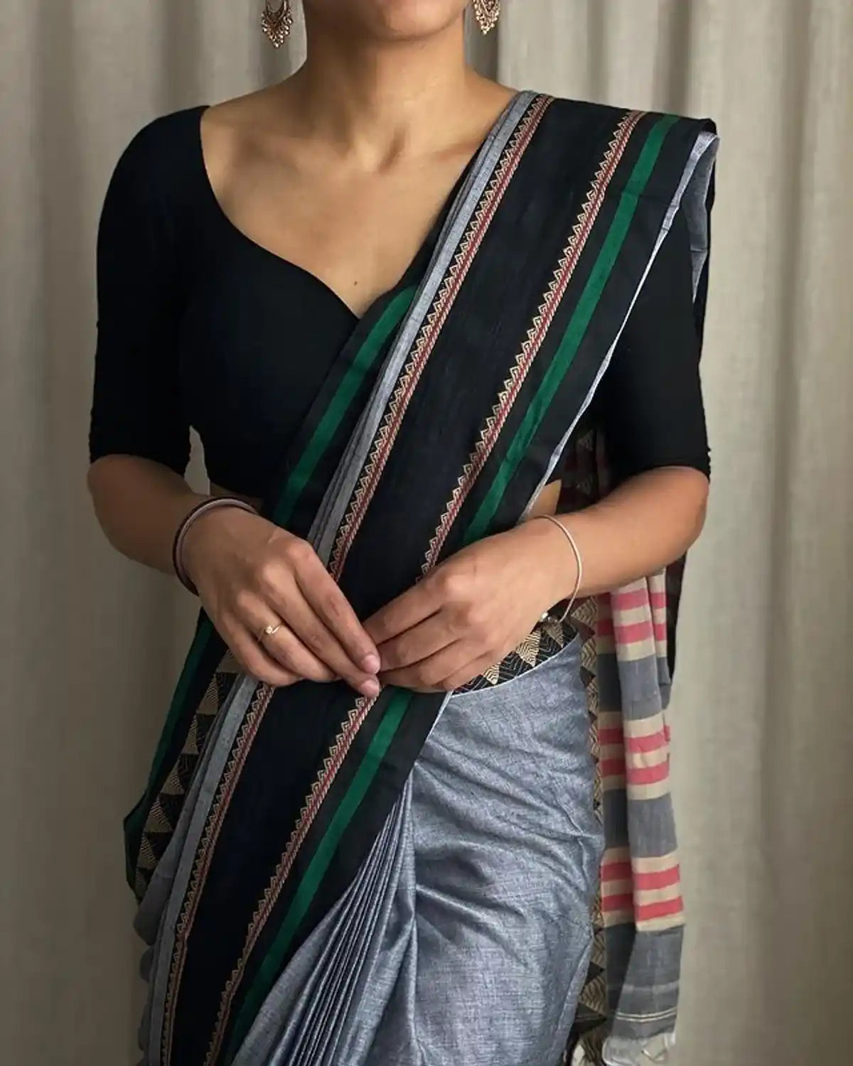 Grey Naraynpet Pure Cotton Saree